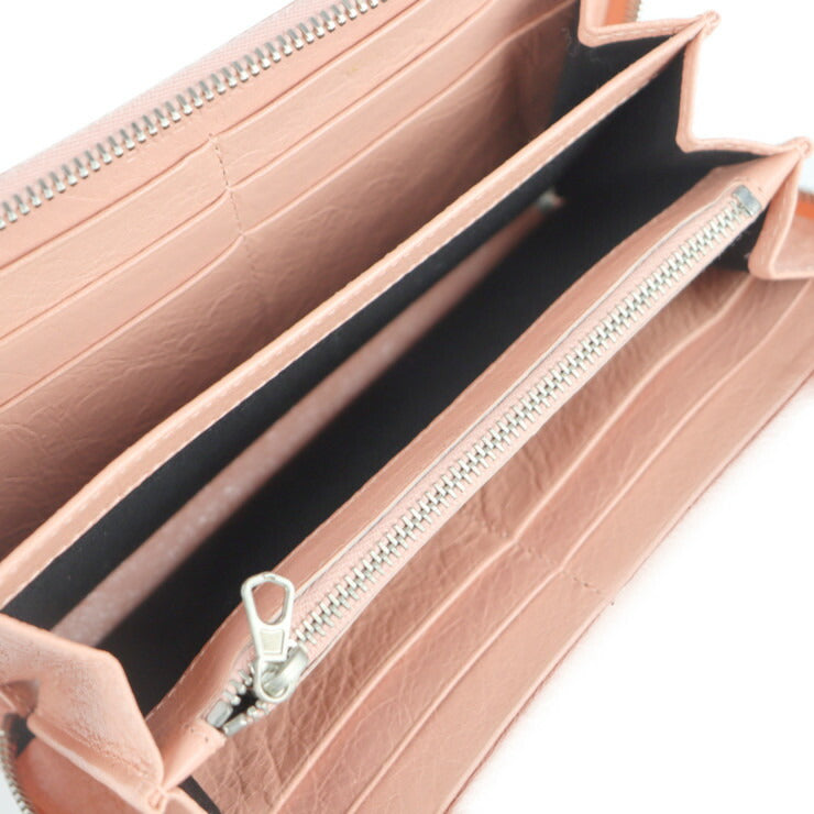 超美品 BALENCIAGA バレンシアガ エクスクルーシブ 長財布 419805 レザー ピンクベージュ シルバー金具 ラウンドファスナー