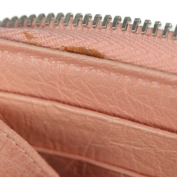 超美品 BALENCIAGA バレンシアガ エクスクルーシブ 長財布 419805 レザー ピンクベージュ シルバー金具 ラウンドファスナー