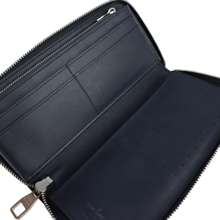美品 LOUIS VUITTON ルイ ヴィトン ジッピーウォレット ヴェルティカル ダミエアンフィニ 長財布 N63324 レザー アストラル ダークネイビー系 シルバー金具 ラウンドファスナー アラウンドジップ ロングウォレット ビトン