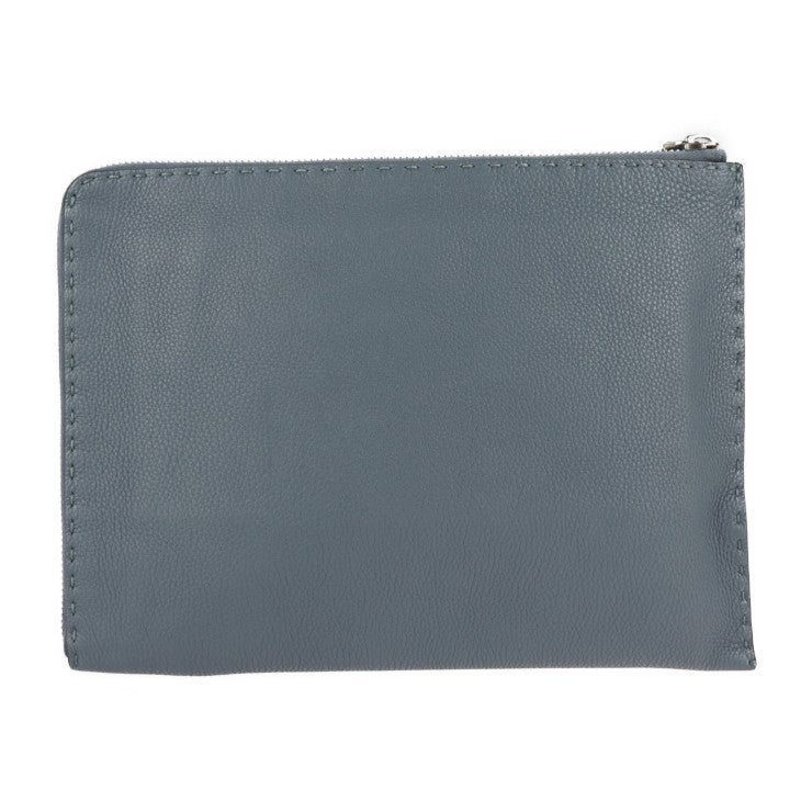 美品 FENDI フェンディ セレリア クラッチバッグ 7M0225 レザー ブルーグレー セカンドバッグ ハンドバッグ