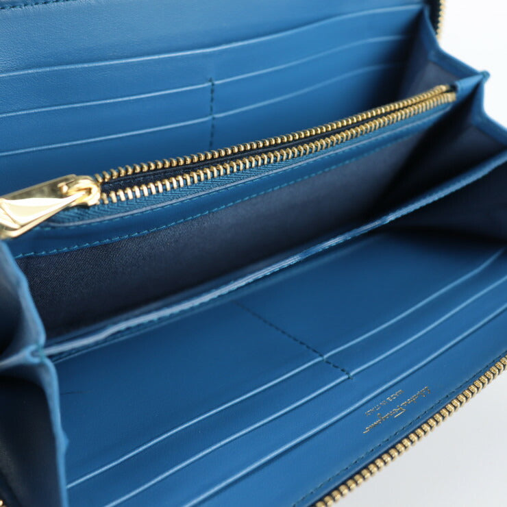 超美品 Salvatore Ferragamo サルヴァトーレ フェラガモ ガンチーニ 長財布 IY-22 D572 レザー ブルー系 ゴールド金具 ラウンドファスナー スタッズ リストレット