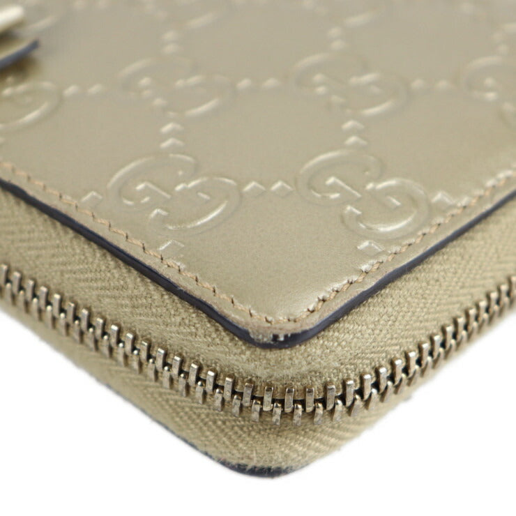 GUCCI グッチ グッチシマ 長財布 388680 レザー シャンパンゴールド リボン ラウンドファスナー ラウンドジップ