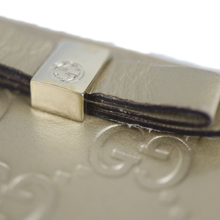 GUCCI グッチ グッチシマ 長財布 388680 レザー シャンパンゴールド リボン ラウンドファスナー ラウンドジップ
