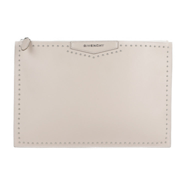 超美品 GIVENCHY ジバンシィ ANTIGONA POUCH L アンティゴナ ポーチL セカンドバッグ レザー ピンクベージュ系 シルバー金具 スタッズ クラッチバッグ