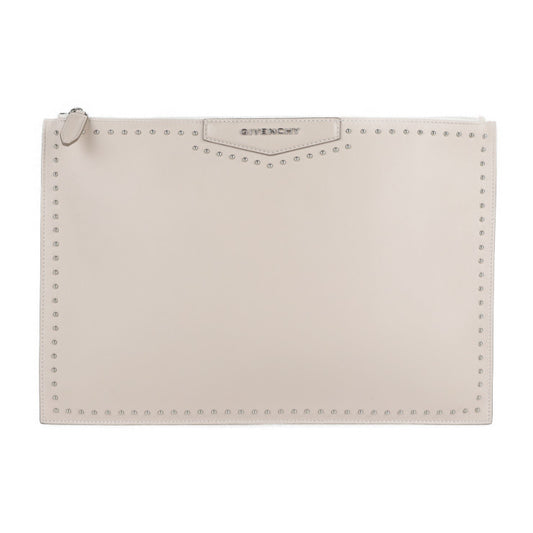 超美品 GIVENCHY ジバンシィ ANTIGONA POUCH L アンティゴナ ポーチL セカンドバッグ レザー ピンクベージュ系 シルバー金具 スタッズ クラッチバッグ
