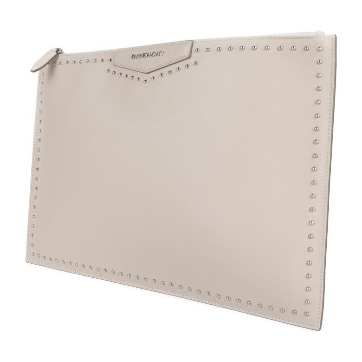超美品 GIVENCHY ジバンシィ ANTIGONA POUCH L アンティゴナ ポーチL セカンドバッグ レザー ピンクベージュ系 シルバー金具 スタッズ クラッチバッグ