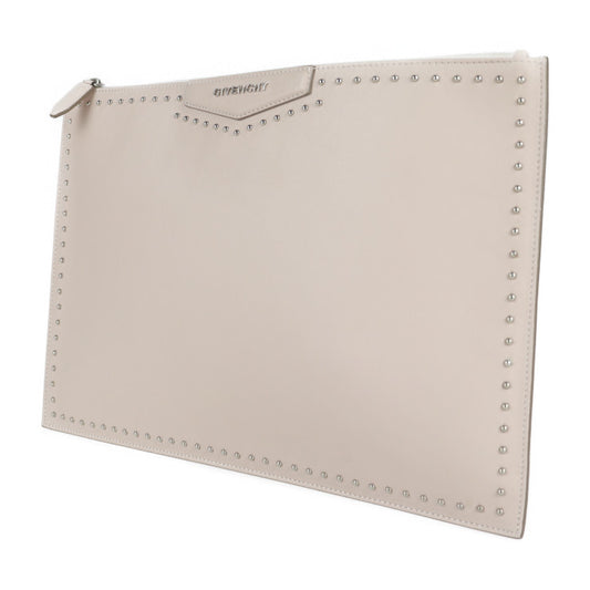 超美品 GIVENCHY ジバンシィ ANTIGONA POUCH L アンティゴナ ポーチL セカンドバッグ レザー ピンクベージュ系 シルバー金具 スタッズ クラッチバッグ