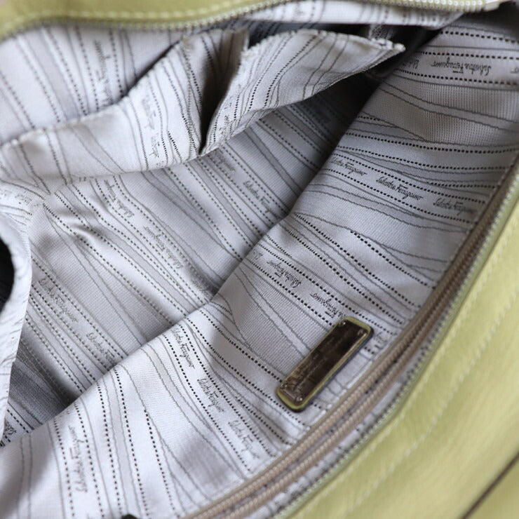 美品 Salvatore Ferragamo サルヴァトーレ フェラガモ スモール ソフィア ガンチーニ ハンドバッグ FZ-21 A871 レザー イエロー シルバー金具 ２way