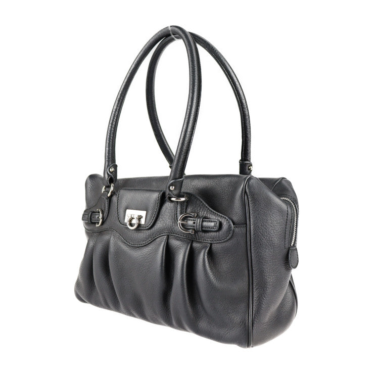 美品 Salvatore Ferragamo サルヴァトーレ フェラガモ ガンチーニ ハンドバッグ 21 6880 レザー ブラック シルバー金具 ショルダーバッグ