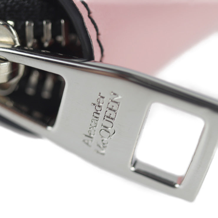 新品未使用展示品 Alexander McQueen アレキサンダーマックイーン ラウンドジップ ウォレット 長財布 554214 レザー ピンク ベージュ シルバー金具 ラウンドファスナー