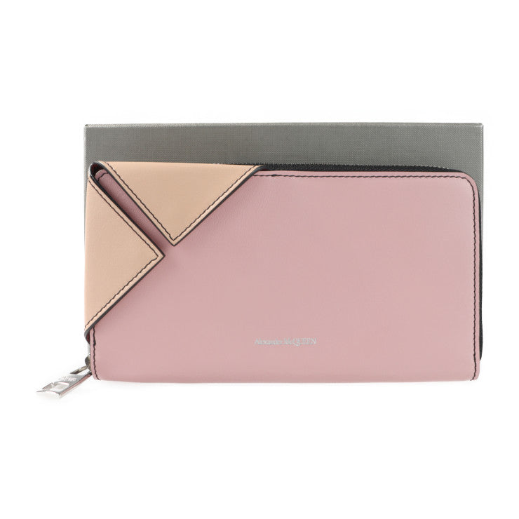 新品未使用展示品 Alexander McQueen アレキサンダーマックイーン ラウンドジップ ウォレット 長財布 554214 レザー ピンク ベージュ シルバー金具 ラウンドファスナー