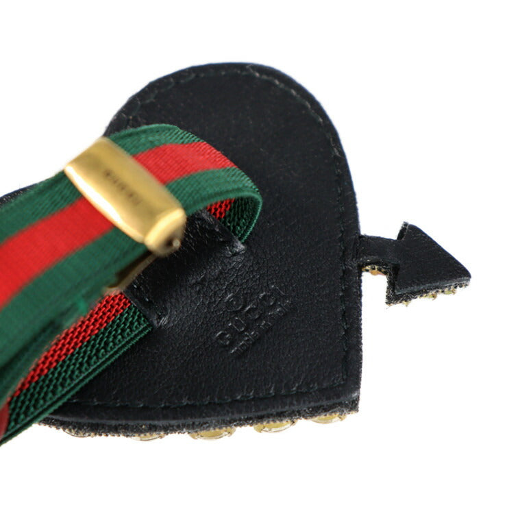 美品 GUCCI グッチ ピアスドハート ビジュー キャット シェリーライン ウェブグログラン ブレスレット 493011 ラインストーン レザー ゴム マルチカラー ゴムバンド ジュエリー 赤 緑 クリア ゴールド金具 ロゴ