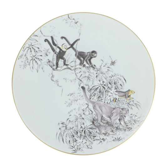 新品未使用展示品 HERMES エルメス 赤道直下のスケッチ 食器 - 陶磁器 ペールアクア系 マルチカラー 日本未入荷 サービング プレート 大皿 32cm 猿 アニマル 2点セット