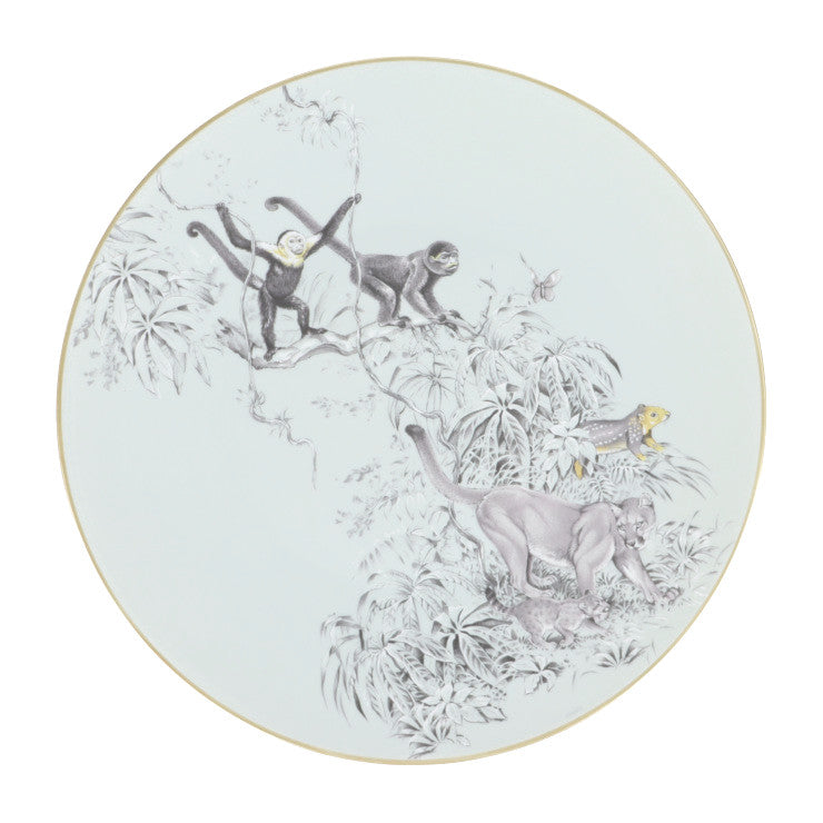 新品未使用展示品 HERMES エルメス 赤道直下のスケッチ 食器 - 陶磁器 ペールアクア系 マルチカラー 日本未入荷 サービング プレート 大皿 32cm 猿 アニマル 2点セット