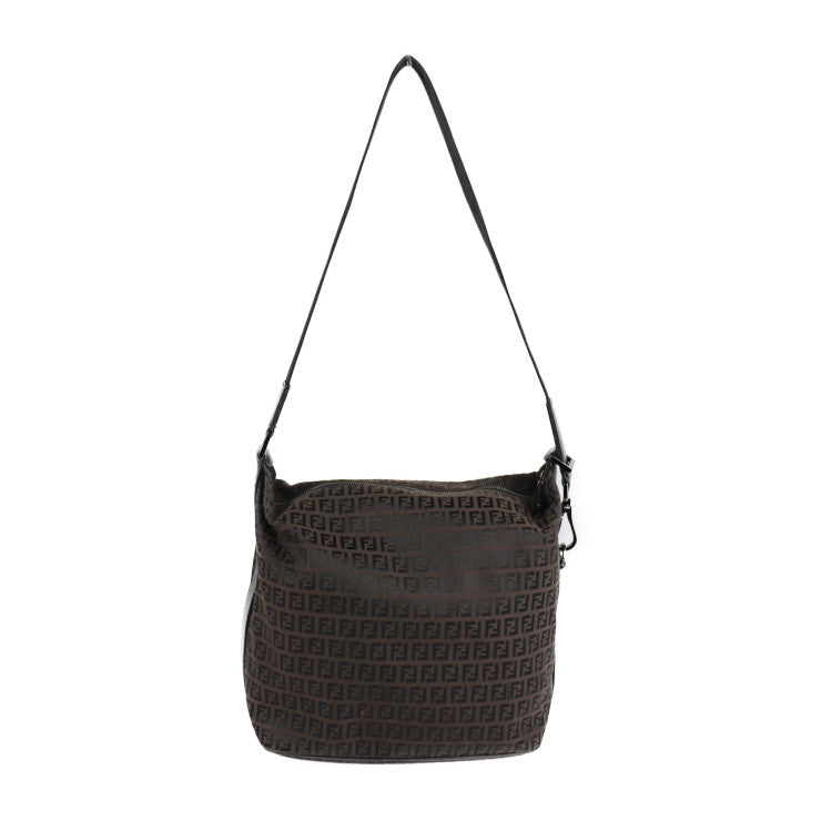 美品 FENDI フェンディ ズッキーノ ショルダーバッグ 7VA003 キャンバス レザー ダークブラウン ブラック メッセンジャーバッグ トートバッグ
