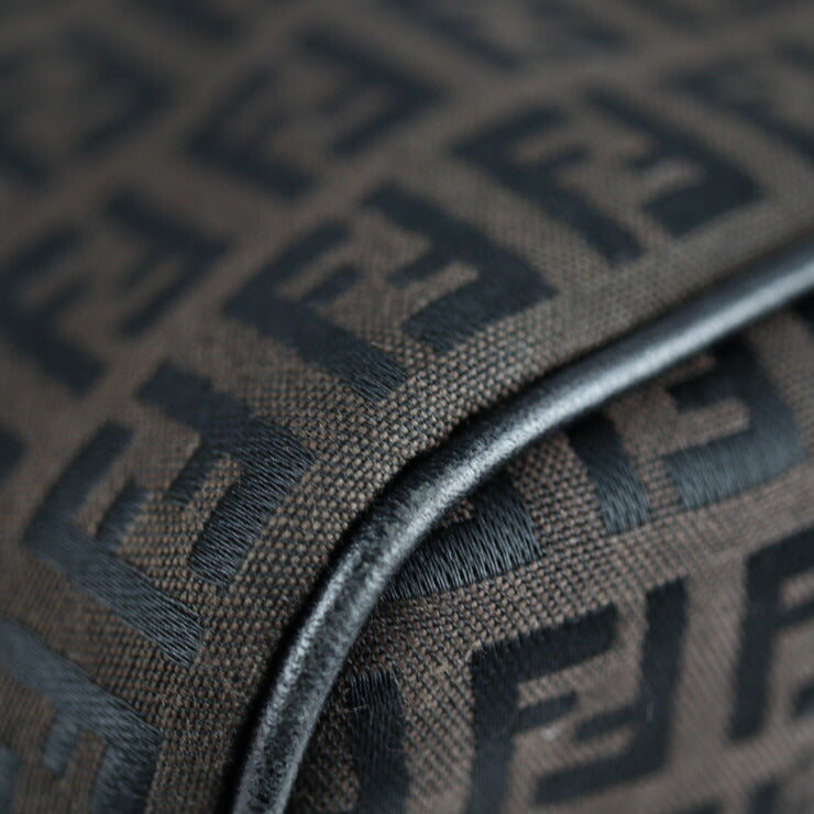 美品 FENDI フェンディ ズッキーノ ショルダーバッグ 7VA003 キャンバス レザー ダークブラウン ブラック メッセンジャーバッグ トートバッグ