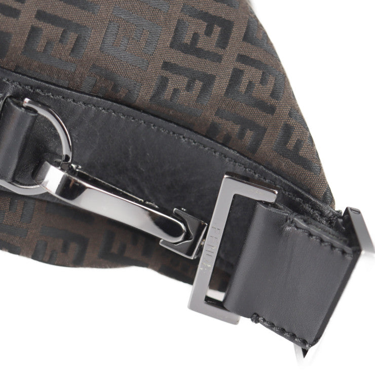 美品 FENDI フェンディ ズッキーノ ショルダーバッグ 7VA003 キャンバス レザー ダークブラウン ブラック メッセンジャーバッグ トートバッグ