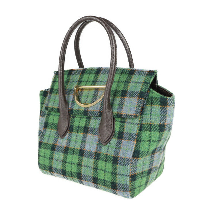 新古未使用展示品 Samantha Thavasa サマンサタバサ バイオレットD ハリスツイード コラボ ハンドバッグ 1720115471 グリーン系 ダークブラウン ゴールド金具 2WAY ショルダーバッグ チェック柄