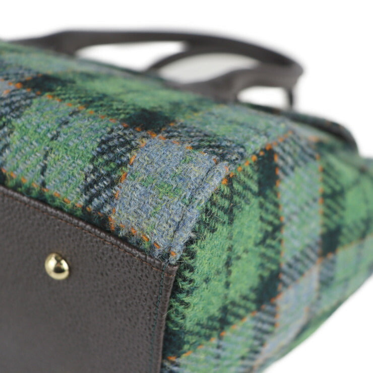 新古未使用展示品 Samantha Thavasa サマンサタバサ バイオレットD ハリスツイード コラボ ハンドバッグ 1720115471 グリーン系 ダークブラウン ゴールド金具 2WAY ショルダーバッグ チェック柄