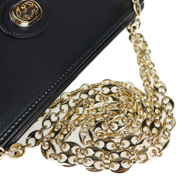 超美品 GUCCI グッチ マリーナ ショルダーバッグ 576422 レザー ブラック ゴールド金具 GGロゴ チェーン