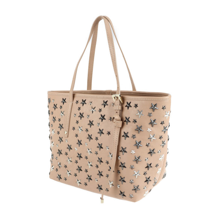 超美品 JIMMY CHOO ジミーチュウ SASHA サシャＳ トートバッグ - レザー ピンクベージュ系 ハンドバッグ ショルダーバッグ ショッピングバッグ スタースタッズ