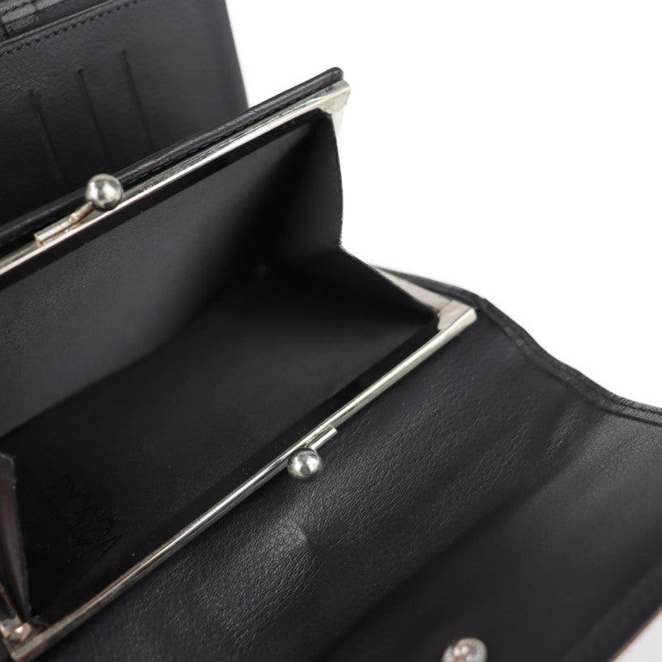 新古未使用展示品 Gianni Versace ジャンニ ヴェルサーチ 財布 三つ折り財布 - レザー ブラック シルバー金具 がま口 ミディアムウォレット