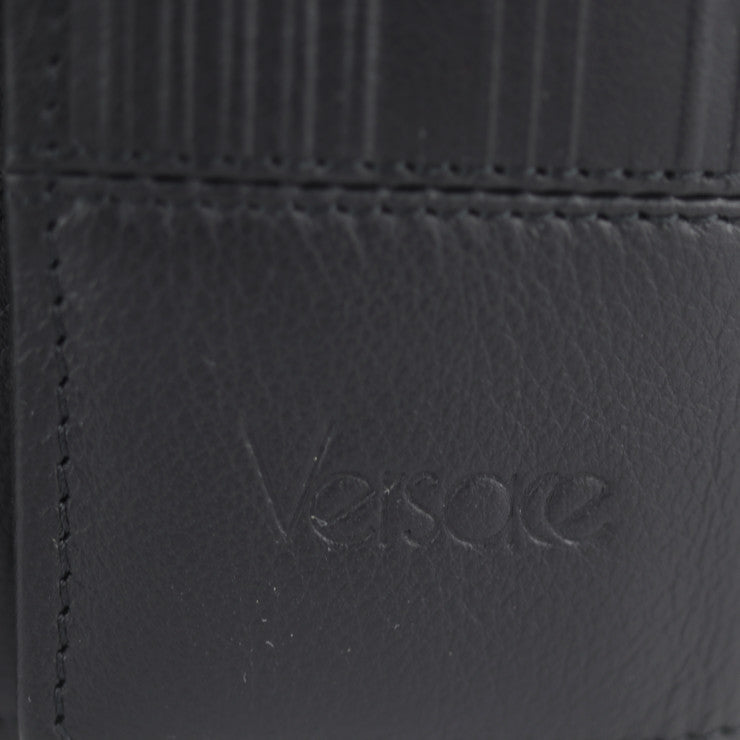新古未使用展示品 Gianni Versace ジャンニ ヴェルサーチ 財布 三つ折り財布 - レザー ブラック シルバー金具 がま口 ミディアムウォレット