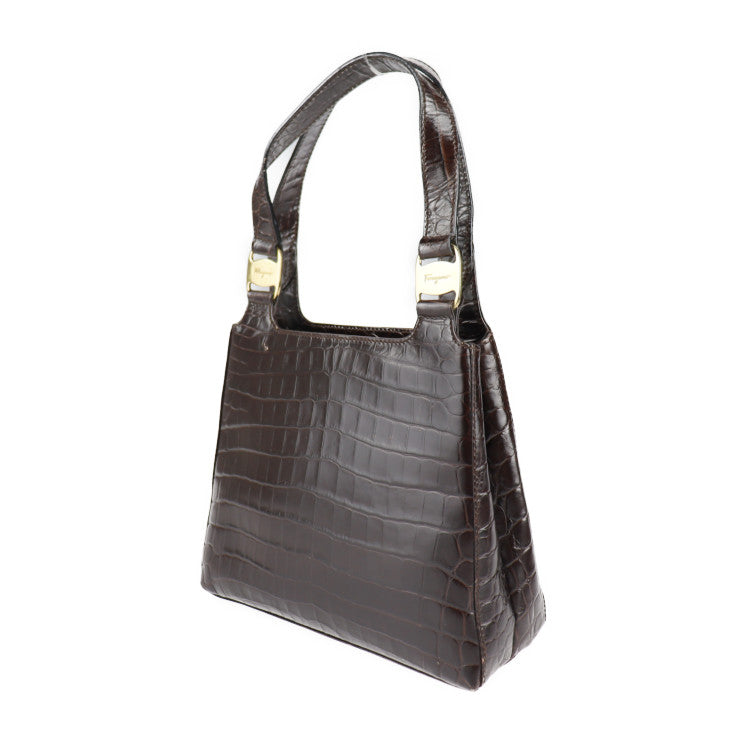 Salvatore Ferragamo サルヴァトーレ フェラガモ トートバッグ ヴァラ ハンドバッグ 21 7755 クロコ型押しレザー ダークブラウン ゴールド金具 2WAY ショルダーバッグ
