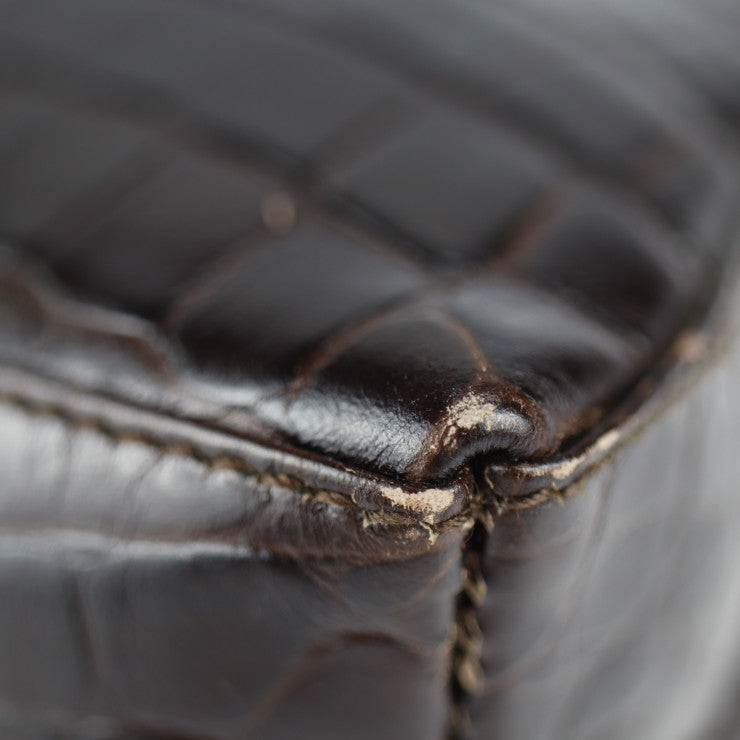 Salvatore Ferragamo サルヴァトーレ フェラガモ トートバッグ ヴァラ ハンドバッグ 21 7755 クロコ型押しレザー ダークブラウン ゴールド金具 2WAY ショルダーバッグ