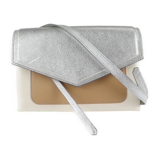 美品 GIVENCHY ジバンシィ デュエット ショルダーバッグ BB500VB01C レザー シルバー アイボリー ブラウン フラップ