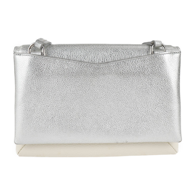 美品 GIVENCHY ジバンシィ デュエット ショルダーバッグ BB500VB01C レザー シルバー アイボリー ブラウン フラップ