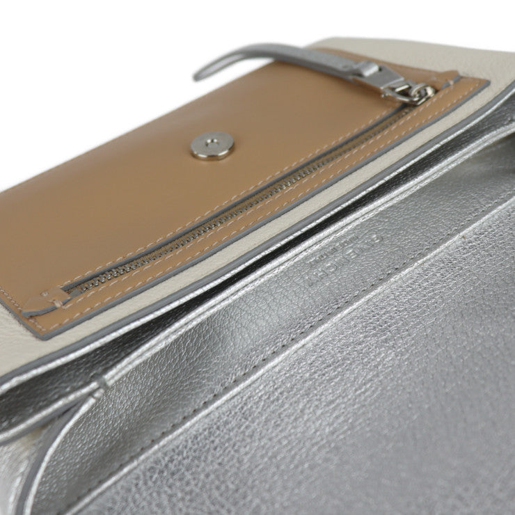 美品 GIVENCHY ジバンシィ デュエット ショルダーバッグ BB500VB01C レザー シルバー アイボリー ブラウン フラップ