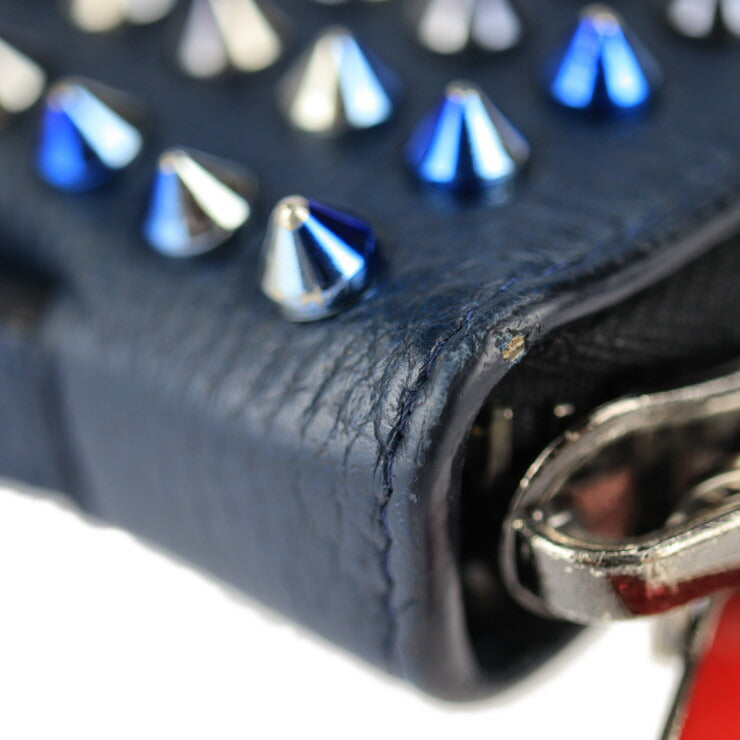 美品 Christian Louboutin クリスチャンルブタン パネトーネ ウォレットXL 長財布 3175209 レザー ネイビー マルチカラー スパイクスタッズ ラウンドファスナー クラッチ ハンドバッグ トラベルケース