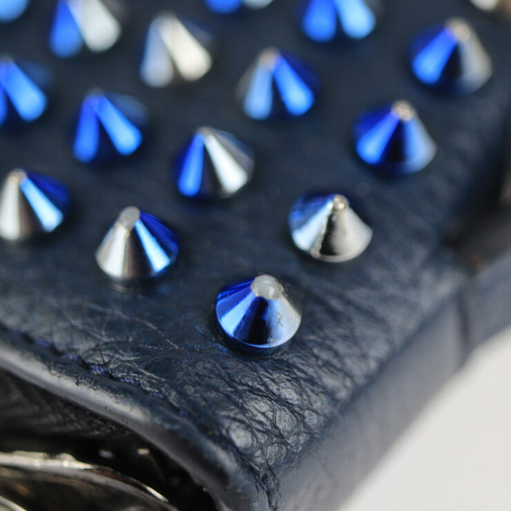 美品 Christian Louboutin クリスチャンルブタン パネトーネ ウォレットXL 長財布 3175209 レザー ネイビー マルチカラー スパイクスタッズ ラウンドファスナー クラッチ ハンドバッグ トラベルケース