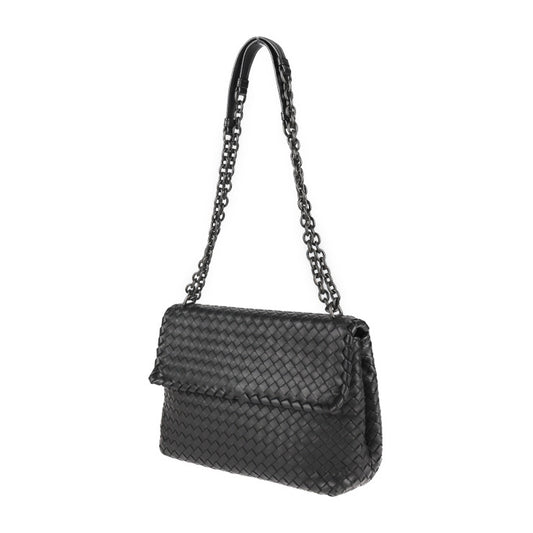 BOTTEGAVENETA ボッテガヴェネタ オリンピアバッグ ミディアム イントレチャート ショルダーバッグ 386499 レザー ブラック ガンメタ チェーンショルダー