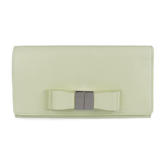 Beautiful BALENCIAGA Classic Continental Wallet Long Wallet 354958 Leather Light Yellow Silver Hardware Bi-fold Wallet Flap Ribbon