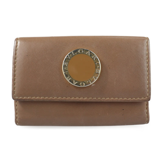 BVLGARI BVLGARI BVLGARI Colore Key Case 33068 Leather Brown Gold Hardware 6-ring Tri-fold