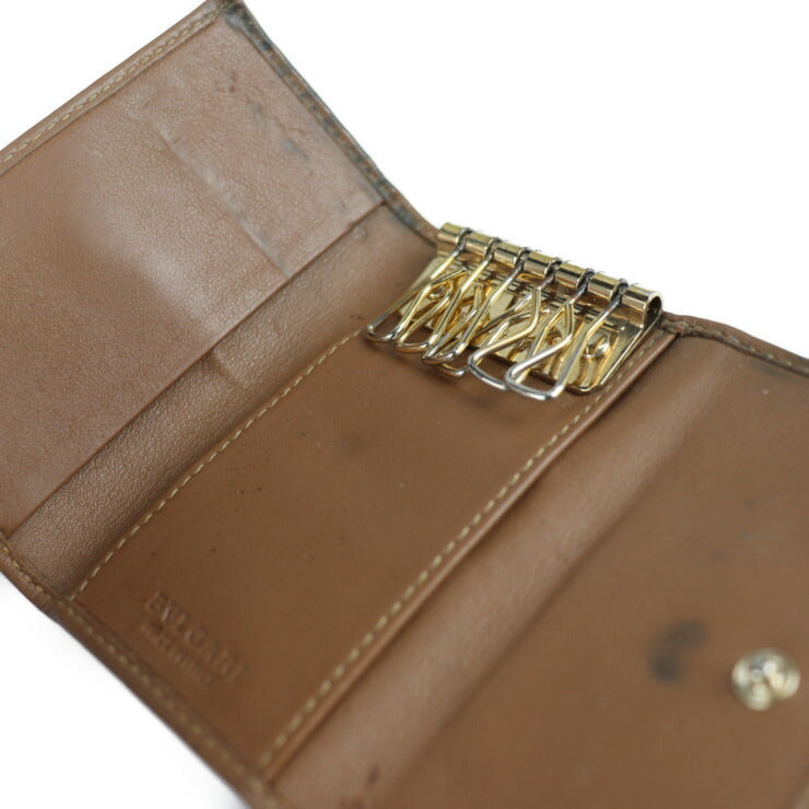 BVLGARI BVLGARI BVLGARI Colore Key Case 33068 Leather Brown Gold Hardware 6-ring Tri-fold