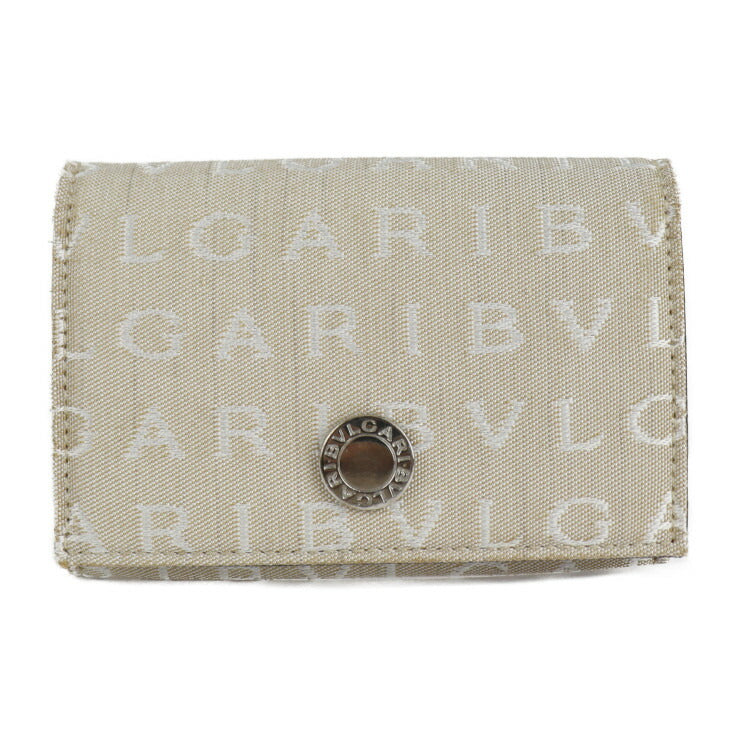 Very good condition BVLGARI business card holder, card case 26549, canvas, pigskin, beige, chocolate, logomania, bi-fold