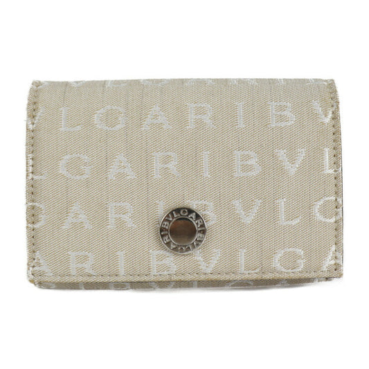 Very good condition BVLGARI business card holder, card case 26549, canvas, pigskin, beige, chocolate, logomania, bi-fold