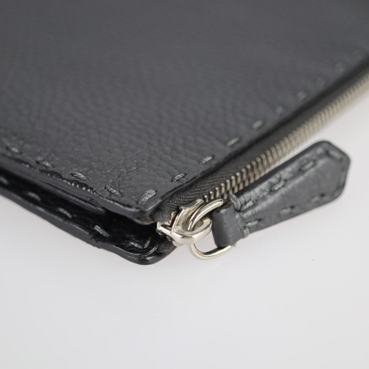 美品 FENDI フェンディ セレリア セカンドバッグ 7M0203 カーフレザー グレー シルバー金具 クラッチバッグ ポーチ