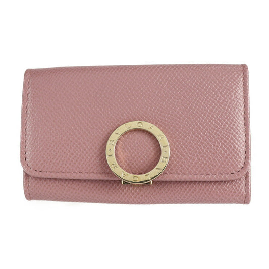Very good condition BVLGARI Bulgari Bulgari key case 282865 Grained calf leather Dark pink and red Gold hardware Logo clip 6-ring Tri-fold
