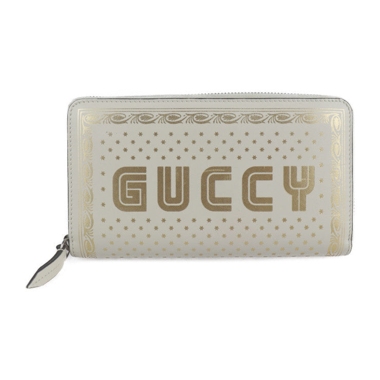 美品 GUCCI グッチ GUCCY SEGA コラボ 長財布 510488 レザー アイボリー ゴールド ラウンドファスナー