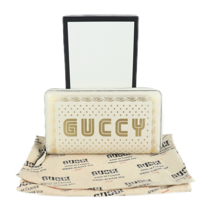 美品 GUCCI グッチ GUCCY SEGA コラボ 長財布 510488 レザー アイボリー ゴールド ラウンドファスナー