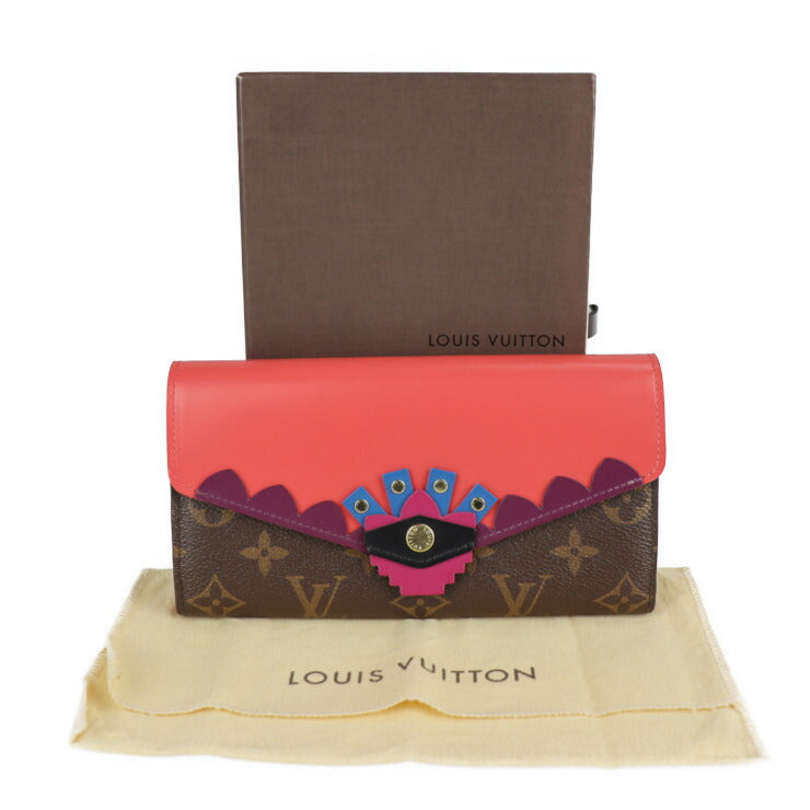 美品 LOUIS VUITTON ルイ ヴィトン ポルトフォイユ サラ モノグラムトーテム 二つ折り財布 M61348 PVC レザー ブラウン フラミンゴ ロングウォレット ビトン 長財布