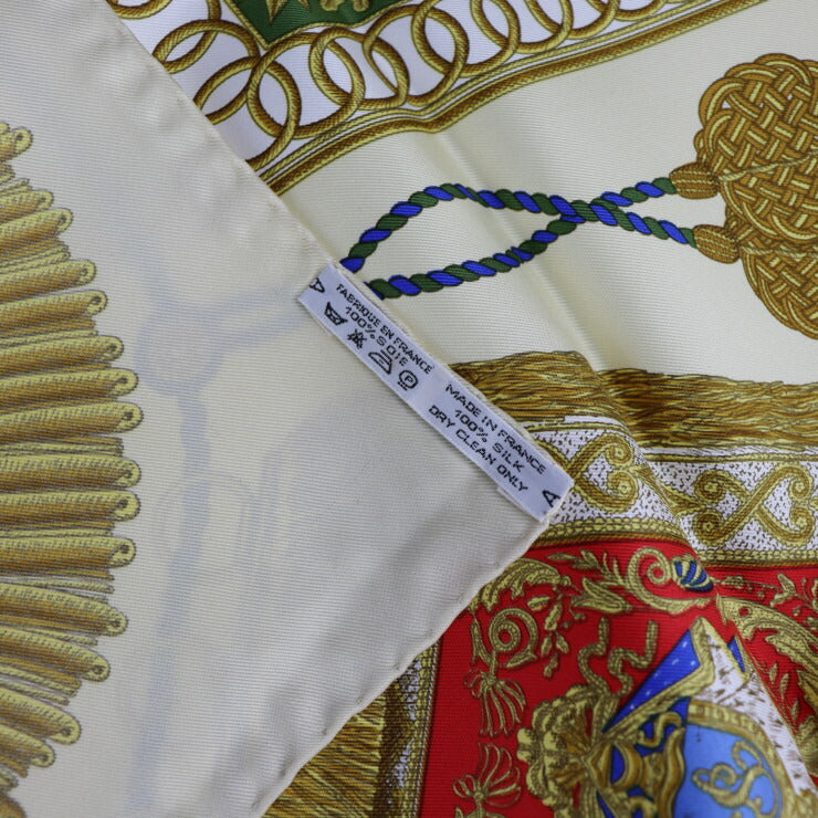 超美品 HERMES エルメス Poste et Cavalerie サーベル飾り袋 カレ90 スカーフ - シルク ベージュ ゴールド マルチカラー 大判