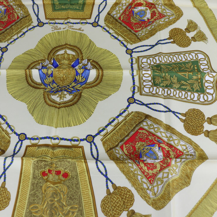 超美品 HERMES エルメス Poste et Cavalerie サーベル飾り袋 カレ90 スカーフ - シルク ベージュ ゴールド マルチカラー 大判