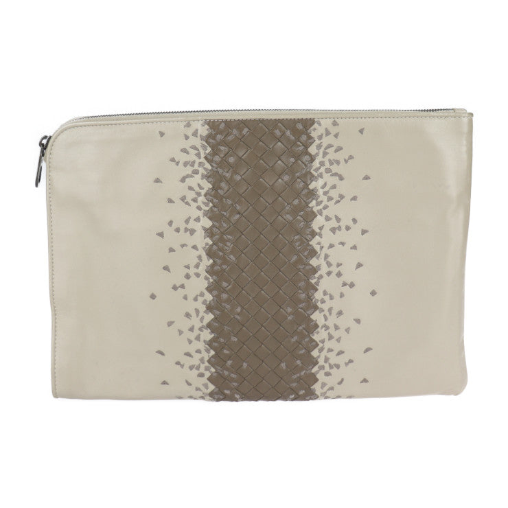 美品 BOTTEGAVENETA ボッテガヴェネタ イントレチャート セカンドバッグ 472578 レザー トープ系 グレー クラッチバッグ ポーチ ドキュメントケース 書類かばん ハンドバッグ タブレットケース ipad パソコンケース