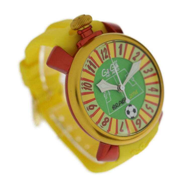超美品 Gaga Milano ガガミラノ 2014年 ブラジルワールドカップ スペインモデル MANUALE 48MM マヌアーレ48mm マニュアーレ48 腕時計 5070.5 アルミ ラバー ゴールド レッド イエロー グリーン文字盤 裏スケ 自動巻き 世界300本限定