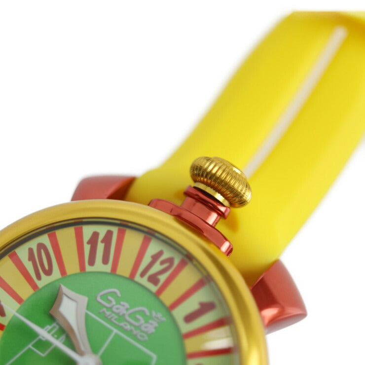 超美品 Gaga Milano ガガミラノ 2014年 ブラジルワールドカップ スペインモデル MANUALE 48MM マヌアーレ48mm マニュアーレ48 腕時計 5070.5 アルミ ラバー ゴールド レッド イエロー グリーン文字盤 裏スケ 自動巻き 世界300本限定